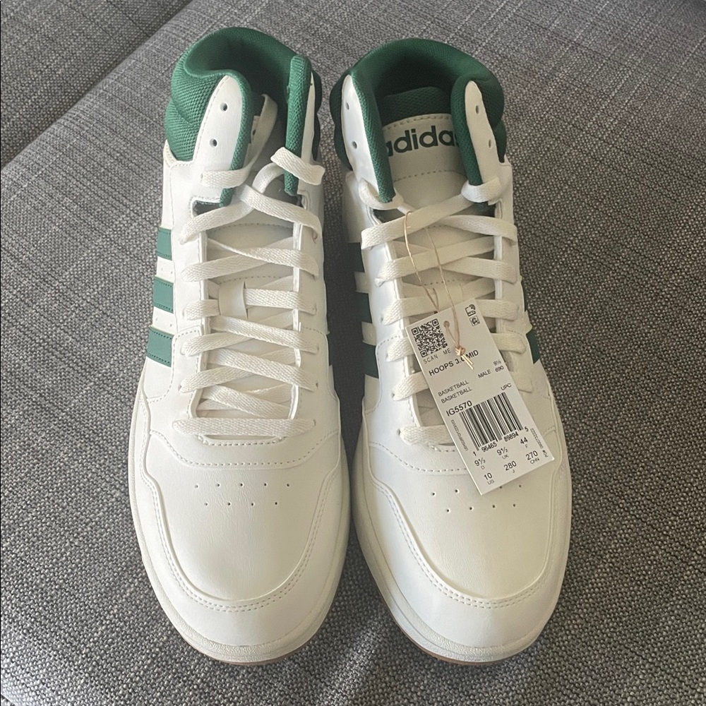 Adidas High-Top Sneakers in White and Green